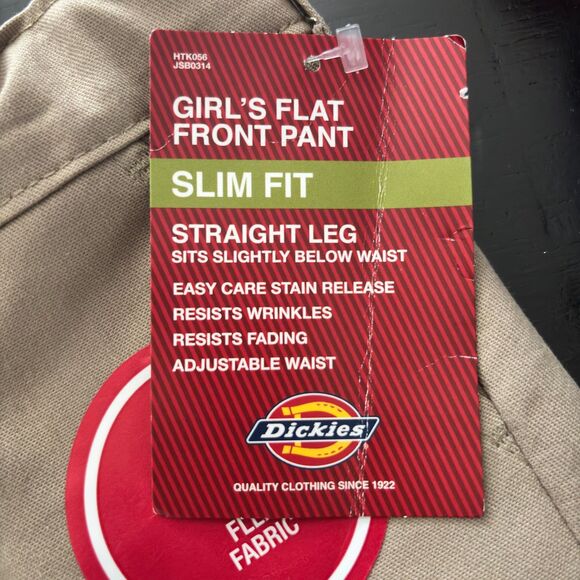 Dickies Girl's 6X Flat Front Slim Fit Straight Leg Khaki School Uniform Pants #M - Picture 4 of 6